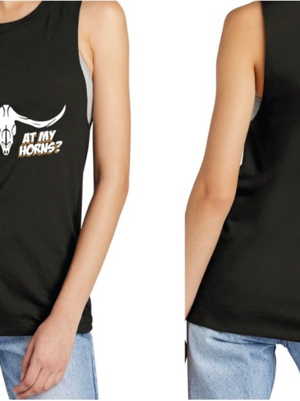Women’s Black Graphic Tank Top - Look’n At My Horns?